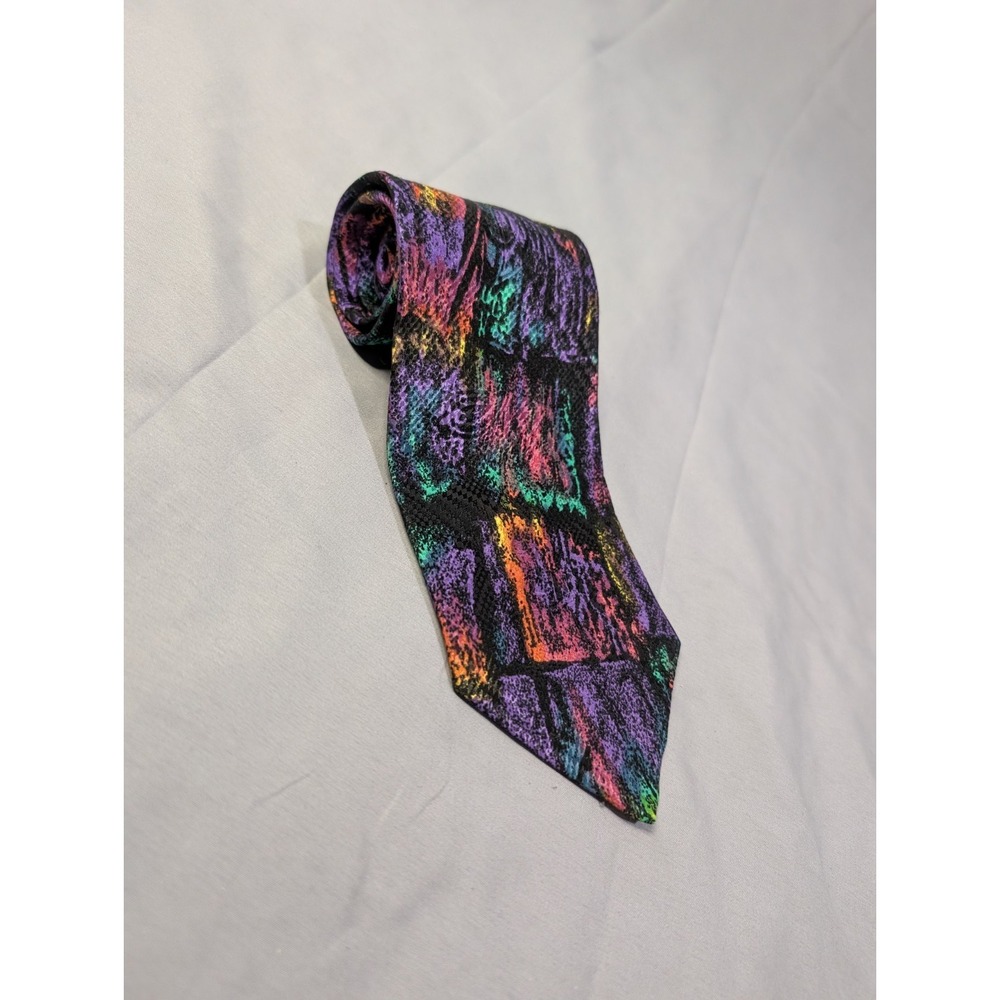 Vintage 80s 90s Vistiti Silk Tie Abstract Neon Colorful USA Made Retro Statement